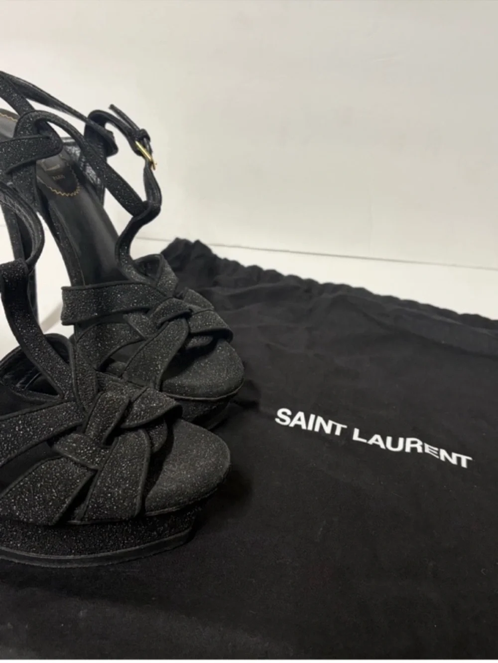 Saint Laurent Tribute 105 Platform Sandals Calfskin Black size 39.5